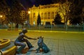 Evening view of the Girl with her dog sculpture, Vigado Square, Budapest, Hungary Royalty Free Stock Photo