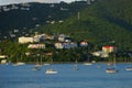 Evening view of hillside buildings in Prince Ruperts Cove, St. Thomas, USVI.