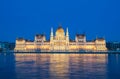 Evening view of the Hungarian Parliament Building on the bank of the Danube in Budapest, Hungary Royalty Free Stock Photo