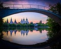 Evening view on Izmailovsky Kremlin with reflections in lake Royalty Free Stock Photo