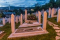 Evening view of Kovaci cemetery in Sarajevo. Bosnia and Herzegovi Royalty Free Stock Photo