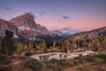Evening view of the lake Limides and mount Tofana di Rozes Royalty Free Stock Photo