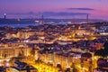 Evening view of Lisbon from Miradouro da Senhora do Monte viewpoint. Lisbon, Portugal Royalty Free Stock Photo