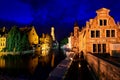 Evening view of the medieval canals of Bruges, Belgium