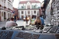 Evening view on model of the Krakow Old Town in the form of sculptural composition