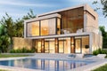 Evening view of a modern large house with swimming pool Royalty Free Stock Photo