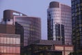 Evening view on the modern round-shaped Allianz insurer Headquarter skyscraper in Brussels north Business center