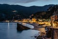 Evening view of Monterosso and landscape of Cinque Terre,Italy.UNESCO Heritage Site.Picturesque colorful coastal village located Royalty Free Stock Photo