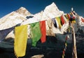 Evening view of Mount Everest with buddhist prayer flags Royalty Free Stock Photo