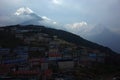 Evening view of Namche Bazaar village and Thamserku mountain, Nepal