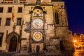 Evening view ofthe Astronomical Clock on the Old Town square in Prague, Czech Republ Royalty Free Stock Photo