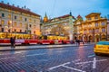 Evening view of Old Town Malostranske namesti square Prague city Czechia Royalty Free Stock Photo