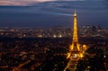 Evening view on Paris and the Eiffel Tower in France Royalty Free Stock Photo