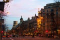 Evening view of Passeig de Gracia in Barcelona Royalty Free Stock Photo