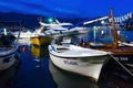 Evening view of pleasure boats and yachts at pier on promenade oÃÂ° Budva, Montenegro Royalty Free Stock Photo