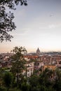 Evening view of the Roman rooftops from from the public park Pincian Hill, Villa Borghese gardens, Rome, Italy Royalty Free Stock Photo