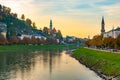 Evening view of Salzburg city, taken from Love Locks Bridge Royalty Free Stock Photo