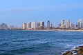 Evening view of the skyscrapers of Tel Aviv from the Mediterranean Sea. Royalty Free Stock Photo