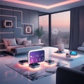 Evening view of a smart home interface in urban setting