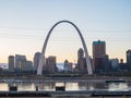 Evening view of the St Louis Skyline with The Gateway Arch