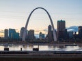 Evening view of the St Louis Skyline with The Gateway Arch