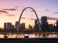 Evening view of the St Louis Skyline with The Gateway Arch