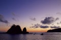 Evening view of Suzume-iwa in Izu, Japan.