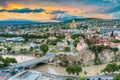 Evening View Of Tbilisi At Colorful Sunset. Georgia. Summer City Royalty Free Stock Photo