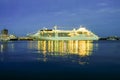 Evening view to large cruise ship in the port of Yalta, Crimea, Ukraine. June 2011 Royalty Free Stock Photo