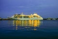 Evening view to large cruise ship in the port of Yalta, Crimea, Ukraine. June 2011 Royalty Free Stock Photo