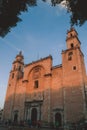 Evening View to the Main Entrance of the Merida Cathedral on Yucatan, which is built on Mayan ruins Royalty Free Stock Photo