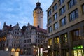 Evening view to New City Hall Neues Rathaus in historical part of Leipzig, Germany. May 2014 Royalty Free Stock Photo