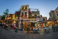 Evening view of the traditional taverns and restaurants, Rhodes old town, Rhodes island, Greece Royalty Free Stock Photo