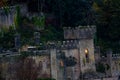 Evening view of turret of Gwrych Castle home of IÃ¢â¬â¢m a Celebrity, Get me Out of Here in November 2021 Royalty Free Stock Photo