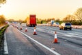 Evening view UK Motorway Services Roadworks Cones Royalty Free Stock Photo