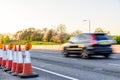 Evening view UK Motorway Traffic Roadworks Cones