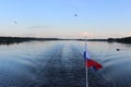 Evening view of the Volga River from the stern of the ship