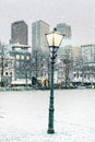 Evening view during winter with lantern of The Hague city center with the