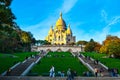 Evening views of Montmartre and the Sacre-Coeur basilica in Par