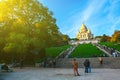 Evening views of Montmartre and the Sacre-Coeur basilica in Par