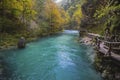 Evening in the Vintgar gorge in Slovenia. Autumn landscape