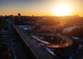 Evening Voronezh cityscape. Transport junction, aerial view Royalty Free Stock Photo