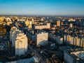 Evening Voronezh skyline, aerial view from drone