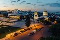 Evening Voronezh skyline. Aerial view of Soviet square