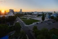 Evening Voronezh skyline. Aerial view of Soviet square