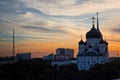 Evening Voronezh in summer, Annunciation Cathedral at sunset background Royalty Free Stock Photo