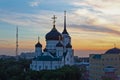 Evening Voronezh in summer, Annunciation Cathedral at sunset background Royalty Free Stock Photo