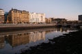 Evening walk along river in central part of Donostia or San Sebastian city, Basque Country, Spain