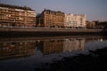 Evening walk along river in central part of Donostia or San Sebastian city, Basque Country, Spain