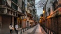 Evening walk on the streets of Macau, colonial Portuguese architecture